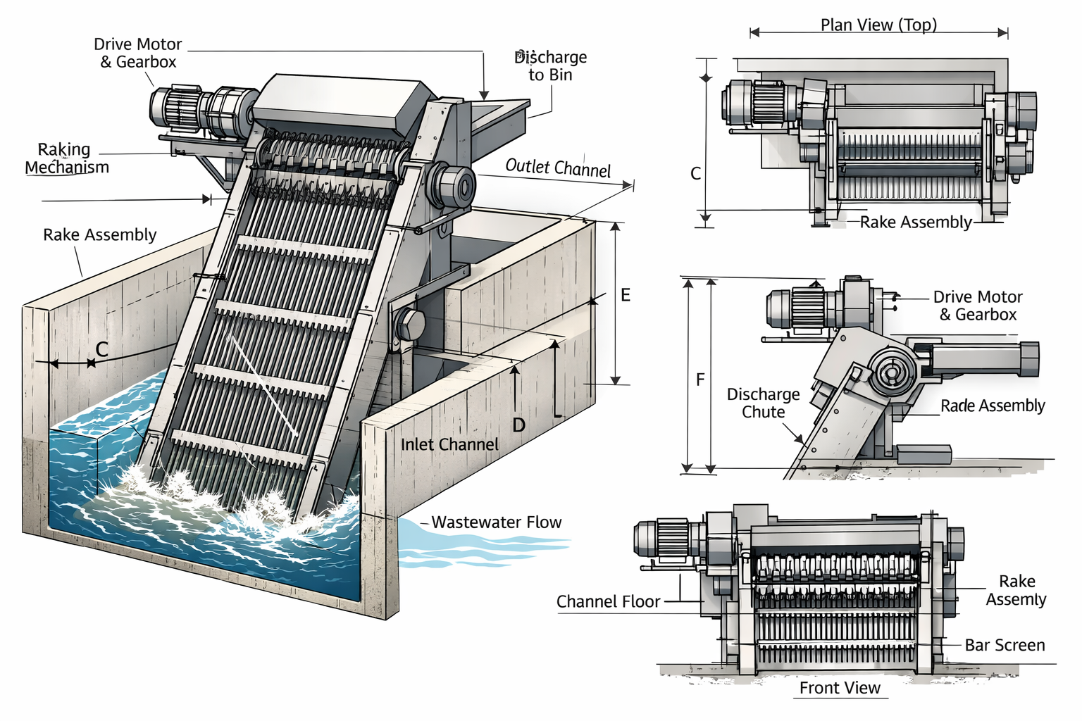 Mechanical Bar Screen Schematic