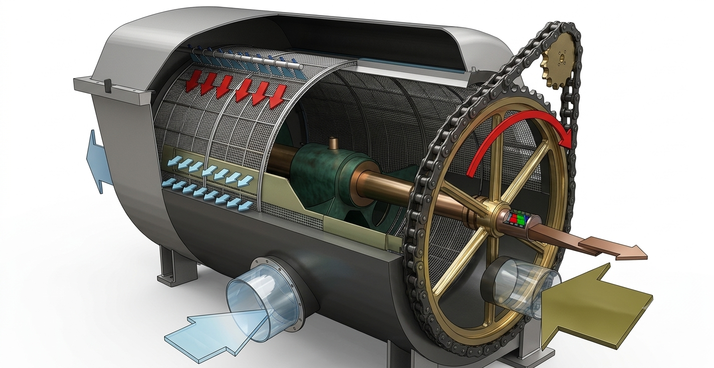 Rotary Drum Screen Schematic